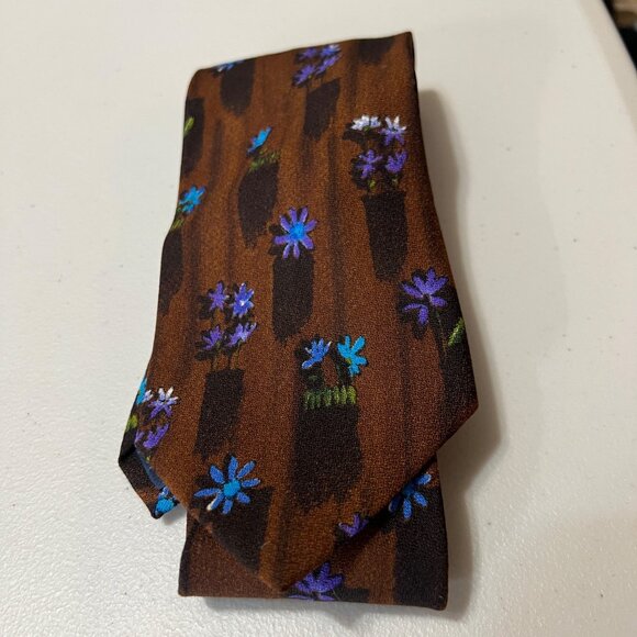Ermenegildo Zegna 100% silk Tie Matte Brown Blue Floral Preppy Classic‎ GQ - Picture 7 of 9